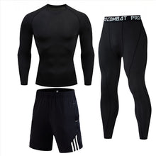 Load image into Gallery viewer, 3 piece Mens Compression Set Running Tights workout, Fitness Training Tracksuit