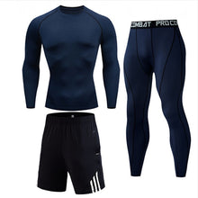 Load image into Gallery viewer, 3 piece Mens Compression Set Running Tights workout, Fitness Training Tracksuit