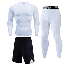 Load image into Gallery viewer, 3 piece Mens Compression Set Running Tights workout, Fitness Training Tracksuit