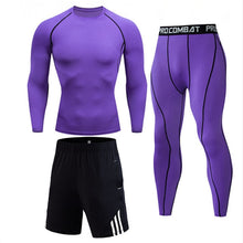 Load image into Gallery viewer, 3 piece Mens Compression Set Running Tights workout, Fitness Training Tracksuit