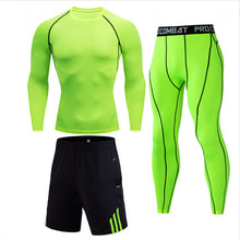 Load image into Gallery viewer, 3 piece Mens Compression Set Running Tights workout, Fitness Training Tracksuit