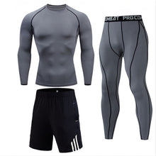 Load image into Gallery viewer, 3 piece Mens Compression Set Running Tights workout, Fitness Training Tracksuit