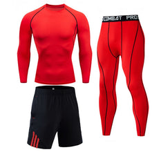 Load image into Gallery viewer, 3 piece Mens Compression Set Running Tights workout, Fitness Training Tracksuit