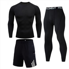 Load image into Gallery viewer, 3 piece Mens Compression Set Running Tights workout, Fitness Training Tracksuit